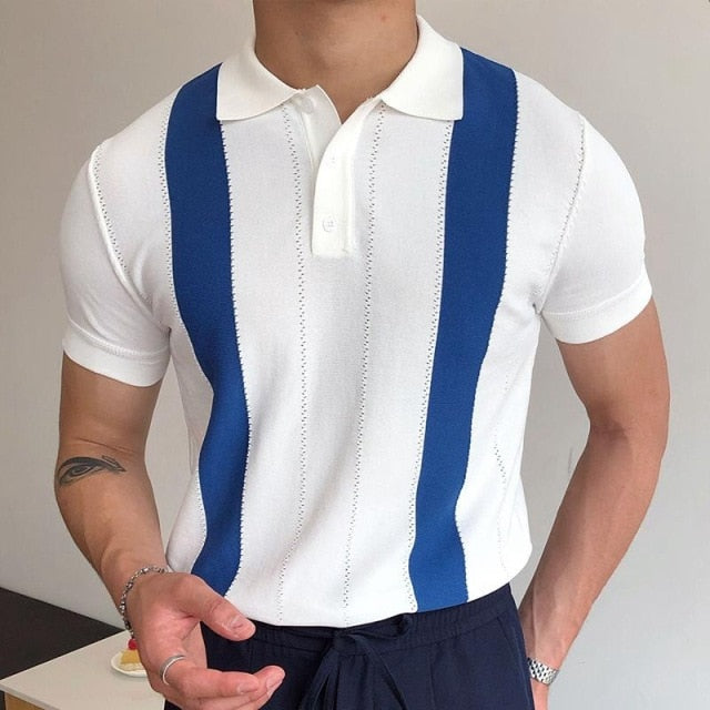 Tom Hollinger |  Herren Strick Poloshirt Mit Längsstreifen