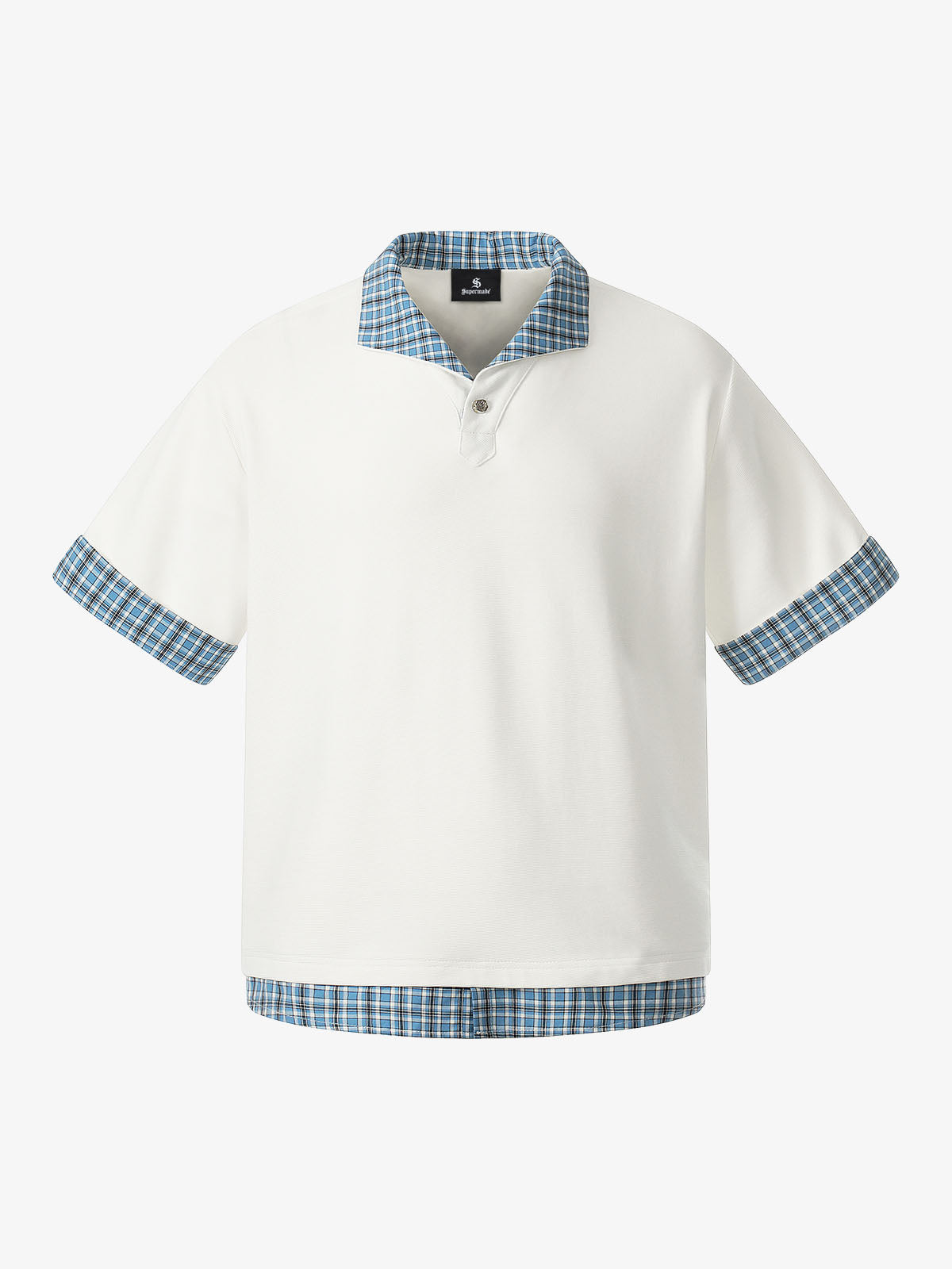 Baumwoll-Piqué-Poloshirt mit kariertem Kontrastkragen und -manschetten
