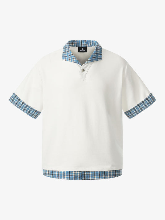 Baumwoll-Piqué-Poloshirt mit kariertem Kontrastkragen und -manschetten