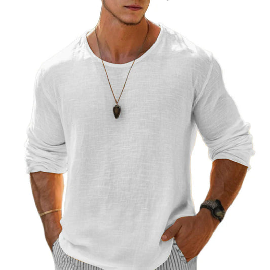 Tom Hollinger | Herren Langarm T Shirt Aus Baumwoll Leinen Mit Rundhals