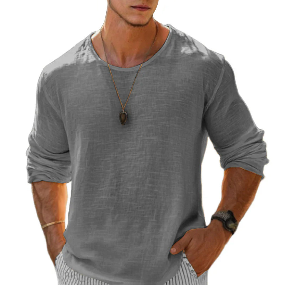 Tom Hollinger | Herren Langarm T Shirt Aus Baumwoll Leinen Mit Rundhals