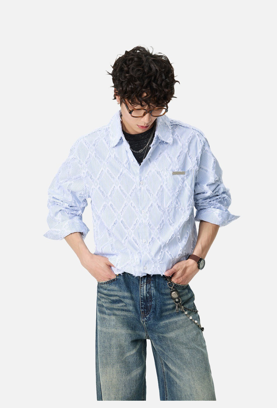 Tom Hollinger | Herren Oversize Hemd Mit Strukturmuster Blau Weiss