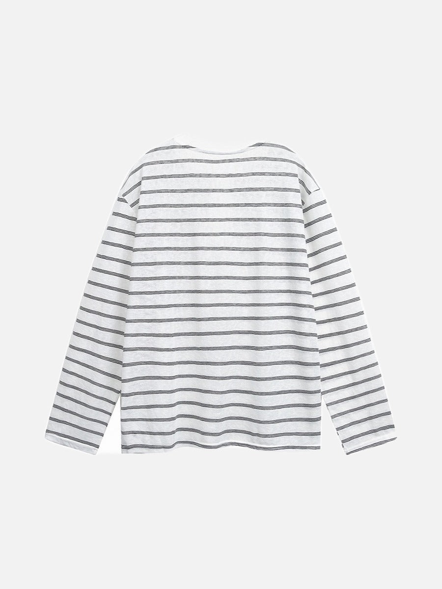 Tom Hollinger | Herren Henley Shirt Gestreift Mit Relaxed Fit Weiß