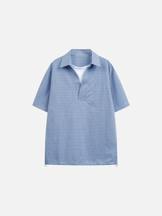 Tom Hollinger | Damen Popover Bluse Mit Karomuster Blau Weiss
