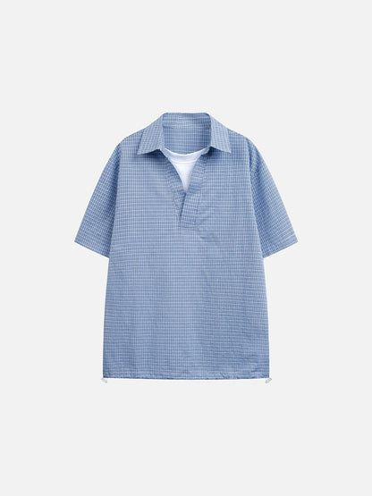 Tom Hollinger | Damen Popover Bluse Mit Karomuster Blau Weiss