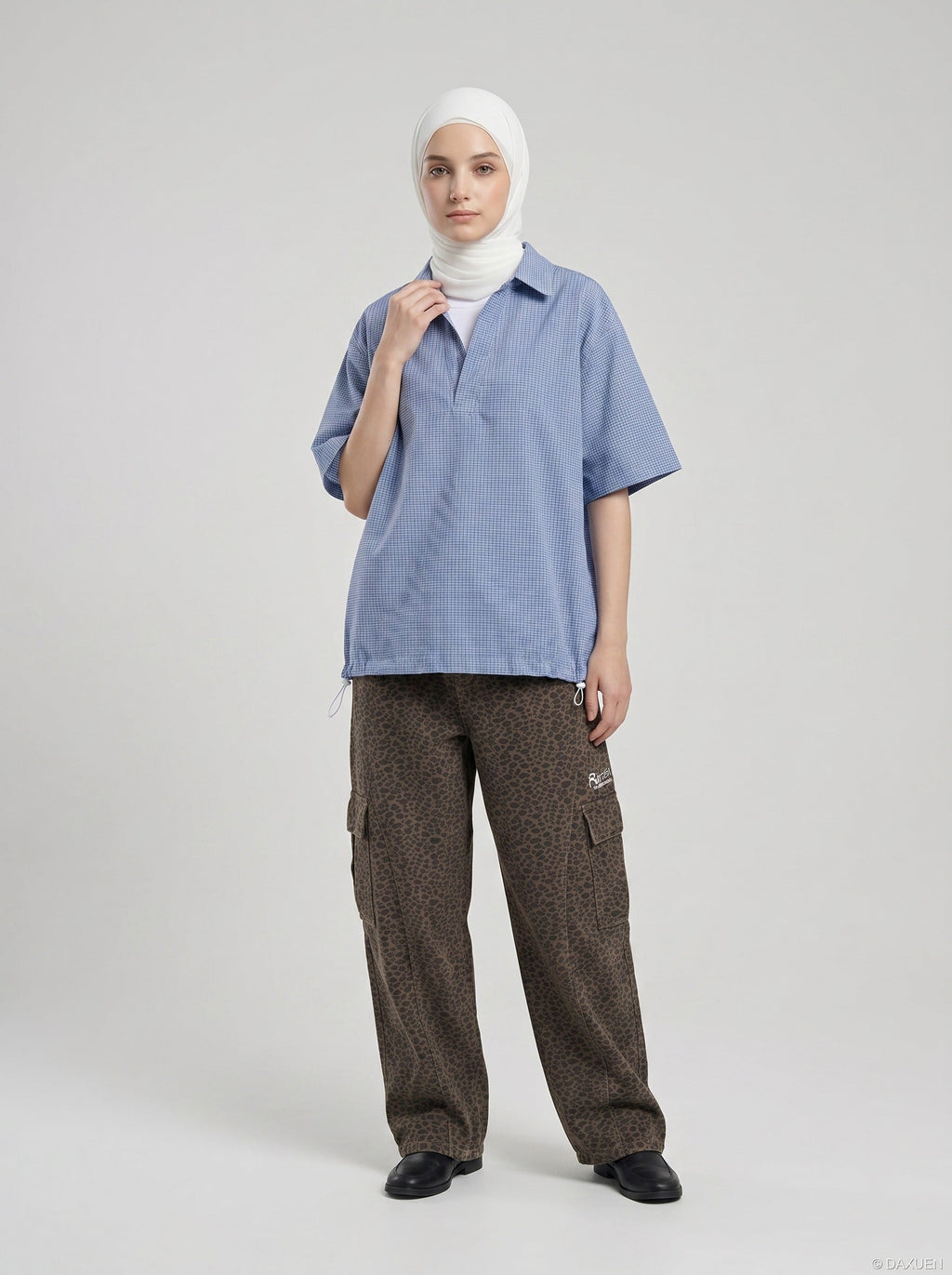 Tom Hollinger | Damen Popover Bluse Mit Karomuster Blau Weiss