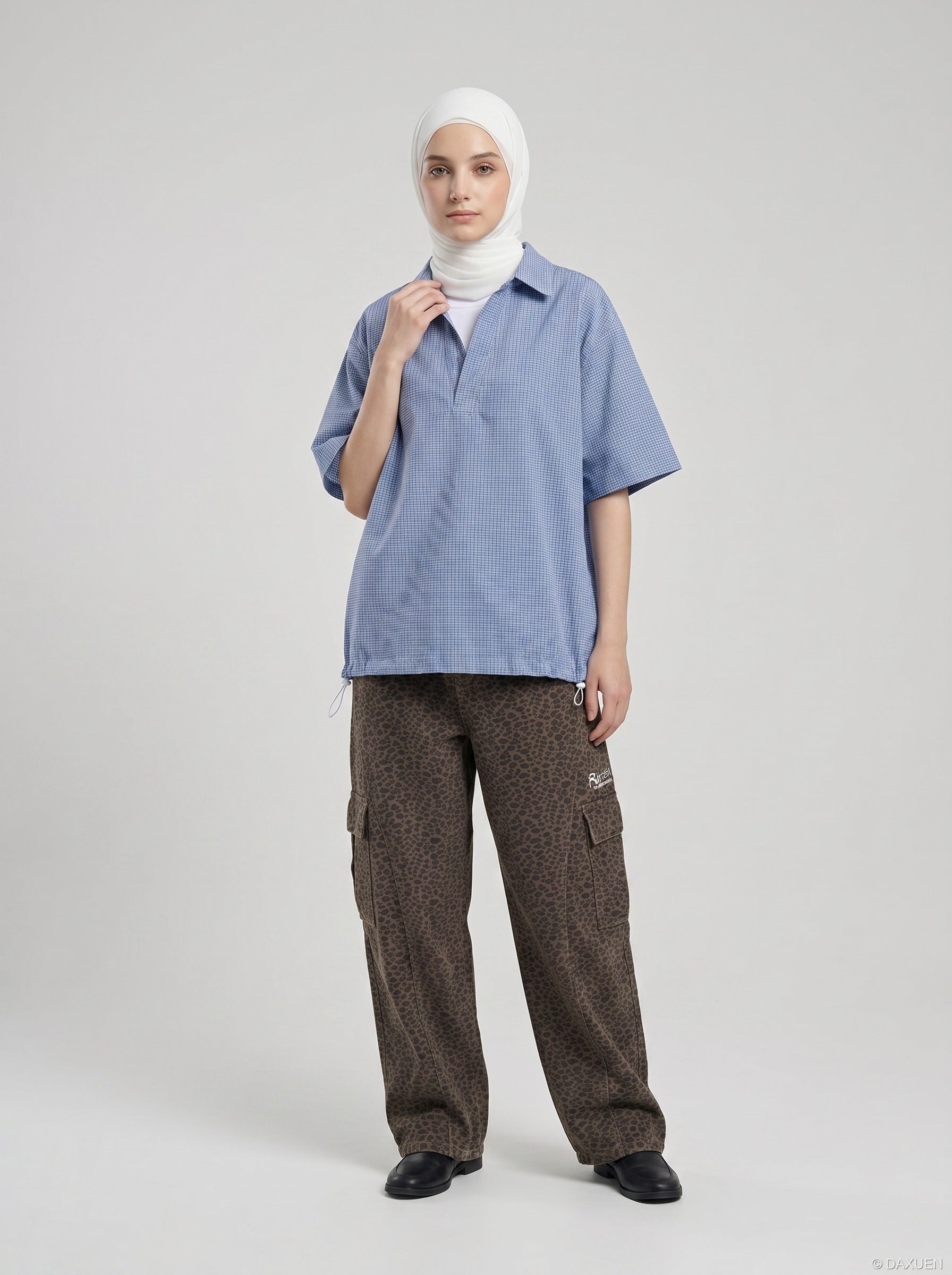 Tom Hollinger | Damen Popover Bluse Mit Karomuster Blau Weiss