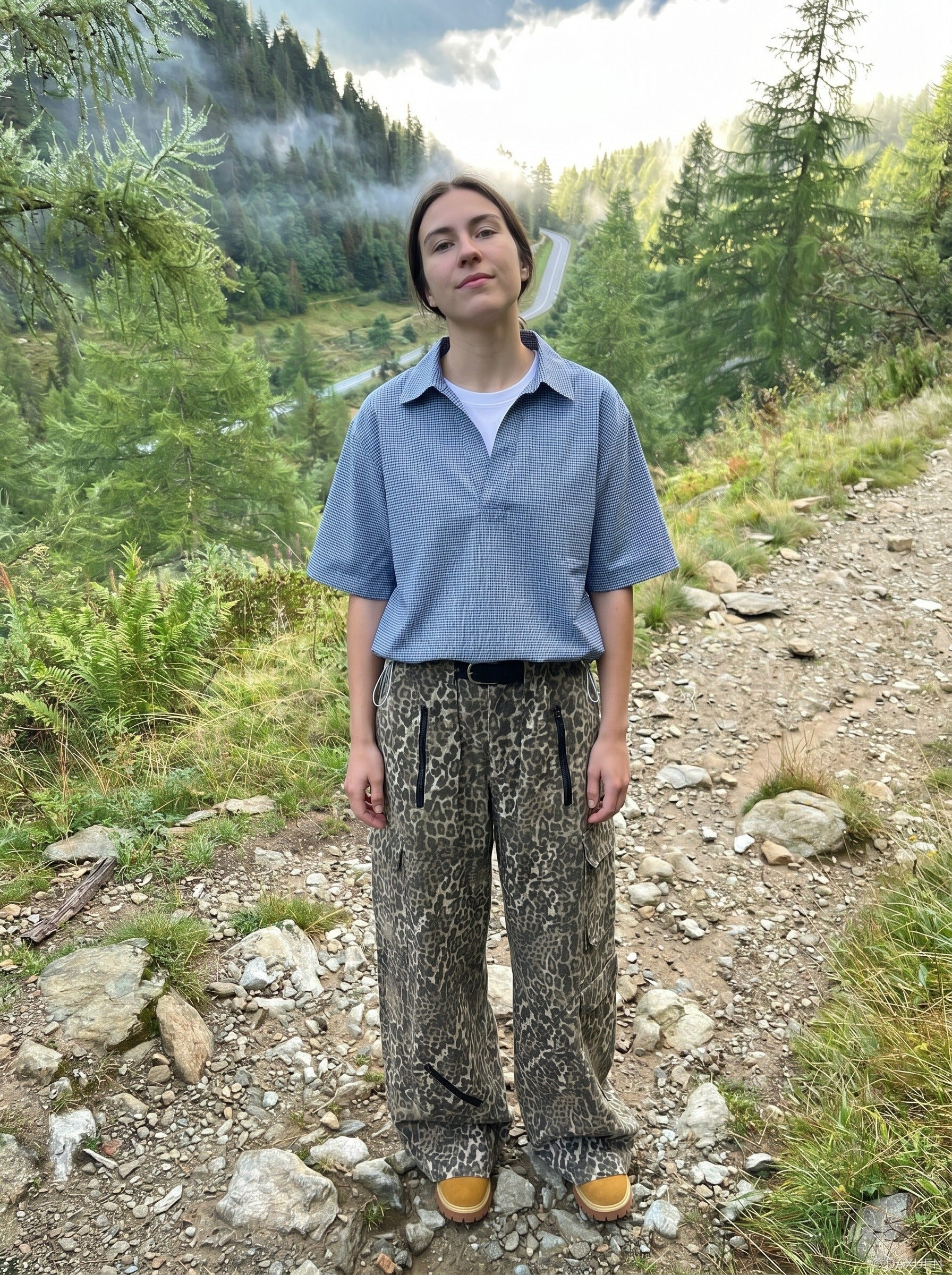 Tom Hollinger | Damen Popover Bluse Mit Karomuster Blau Weiss