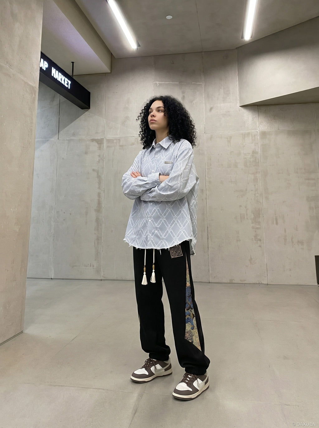 Tom Hollinger | Herren Oversize Hemd Mit Strukturmuster Blau Weiss