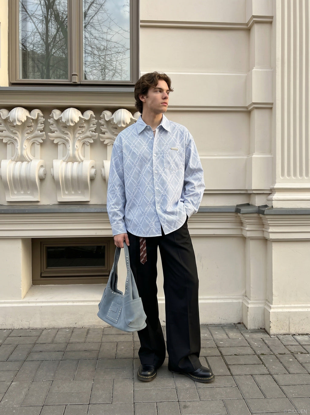 Tom Hollinger | Herren Oversize Hemd Mit Strukturmuster Blau Weiss