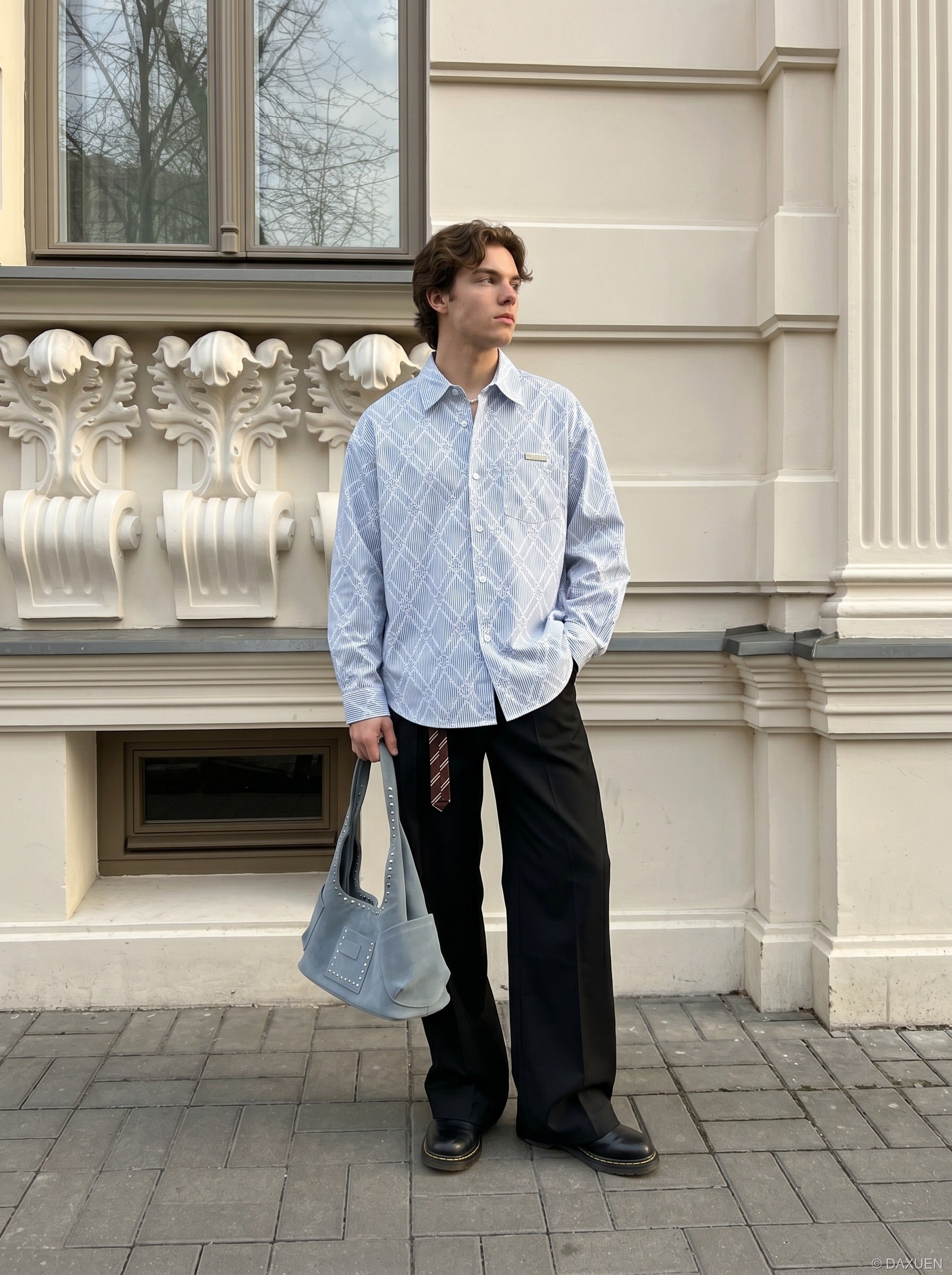 Tom Hollinger | Herren Oversize Hemd Mit Strukturmuster Blau Weiss