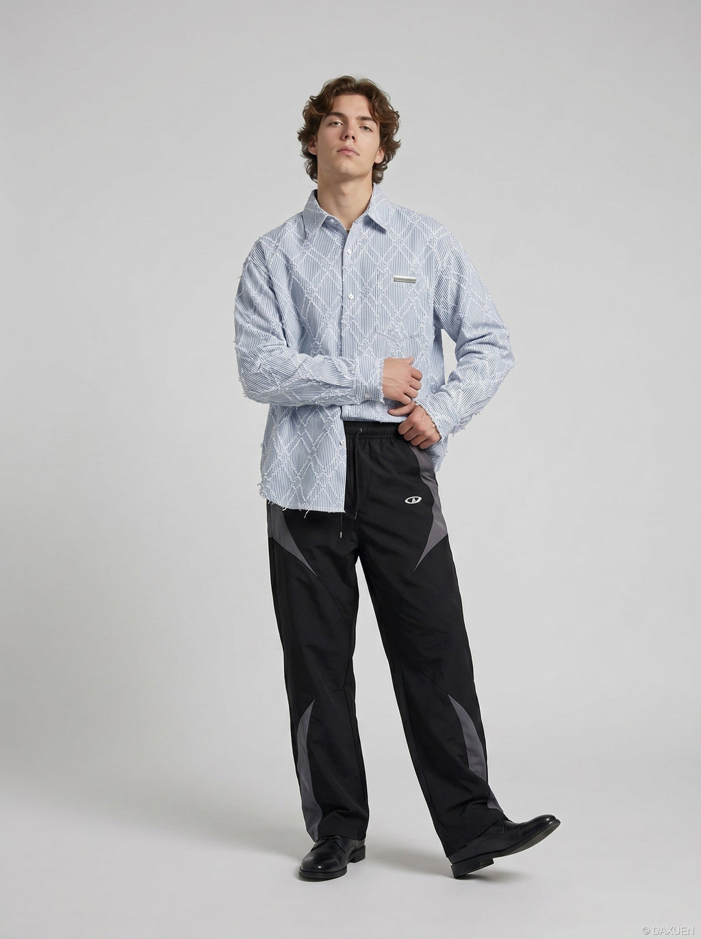 Tom Hollinger | Herren Oversize Hemd Mit Strukturmuster Blau Weiss