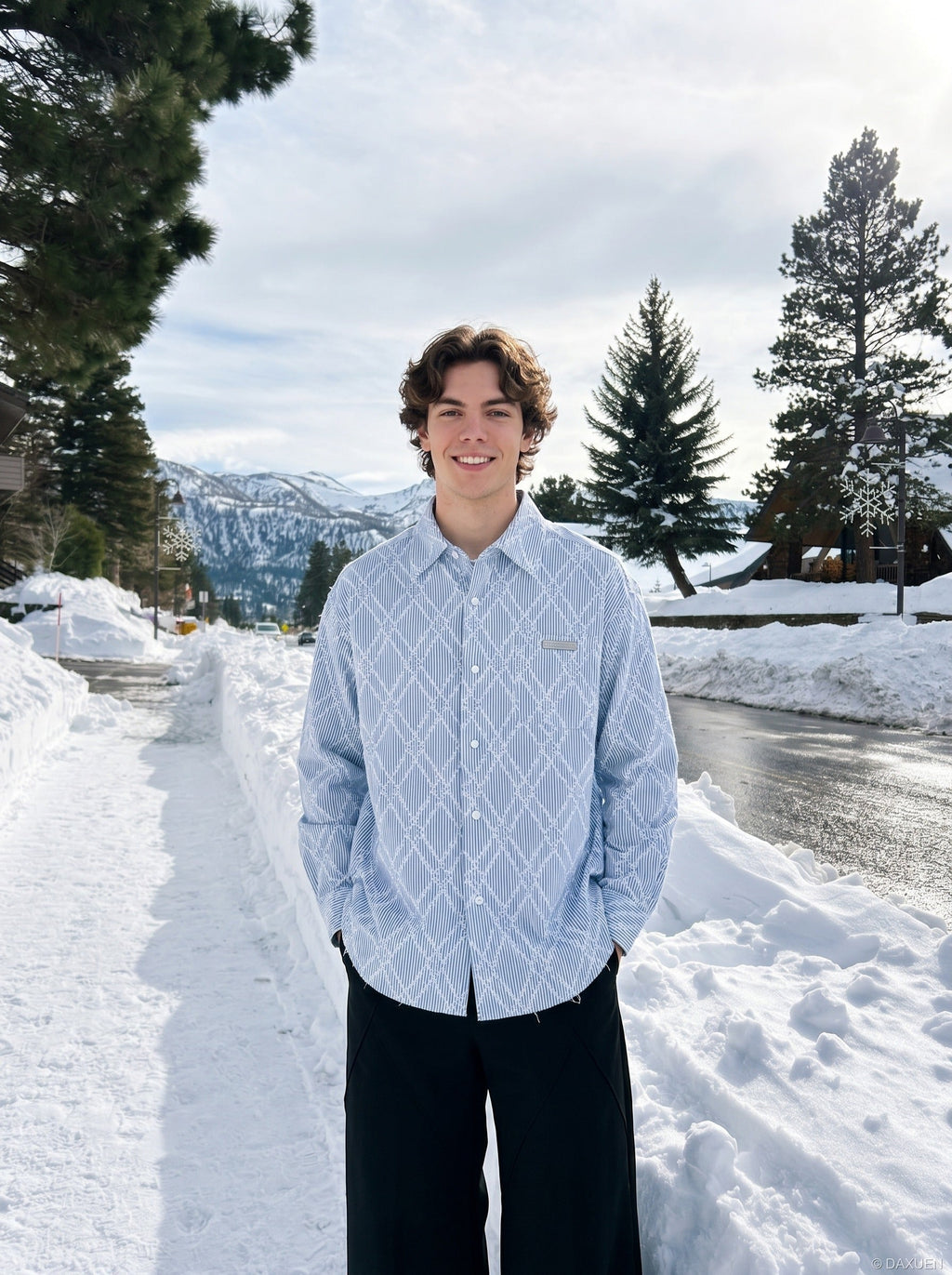 Tom Hollinger | Herren Oversize Hemd Mit Strukturmuster Blau Weiss