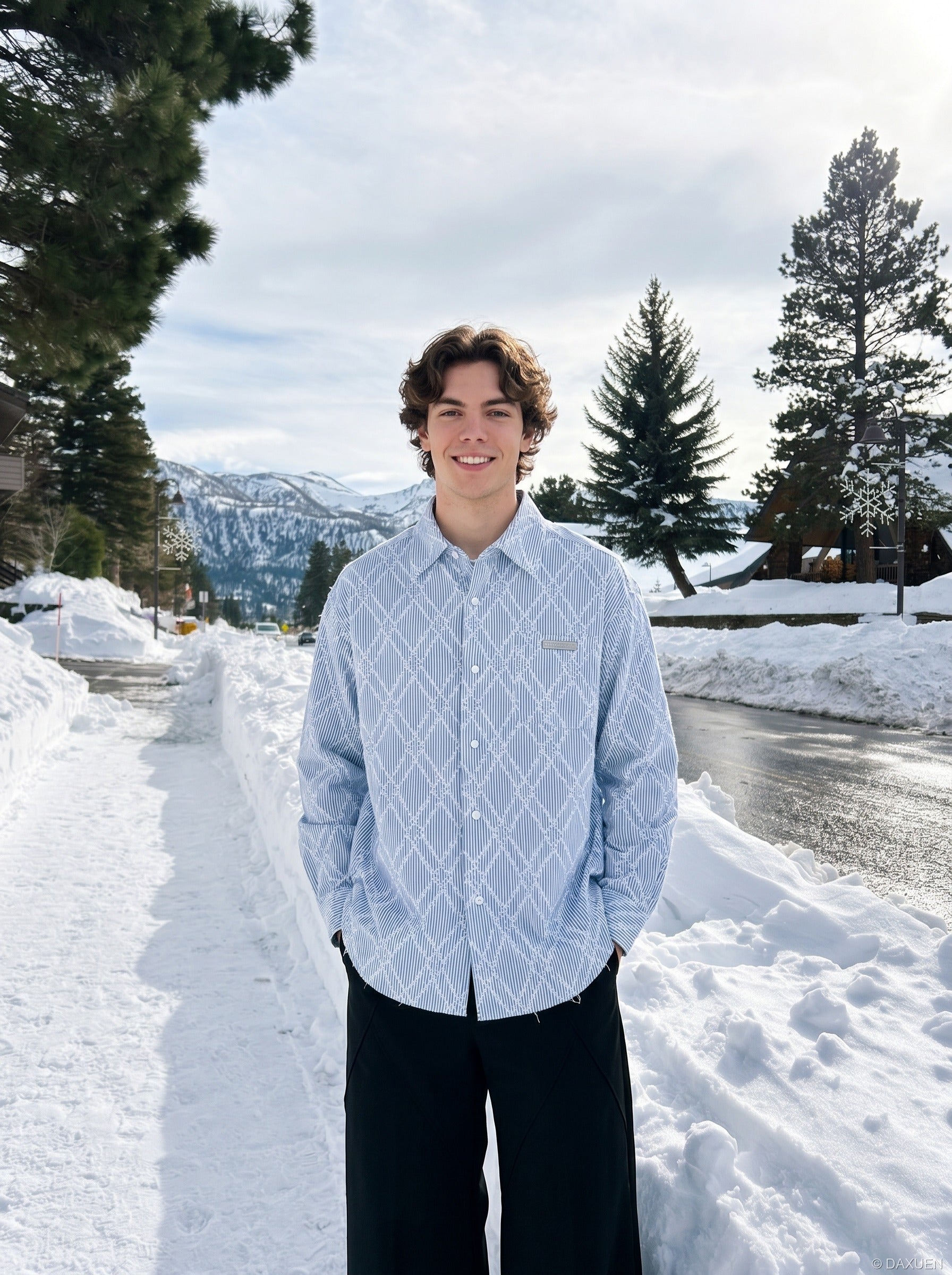 Tom Hollinger | Herren Oversize Hemd Mit Strukturmuster Blau Weiss