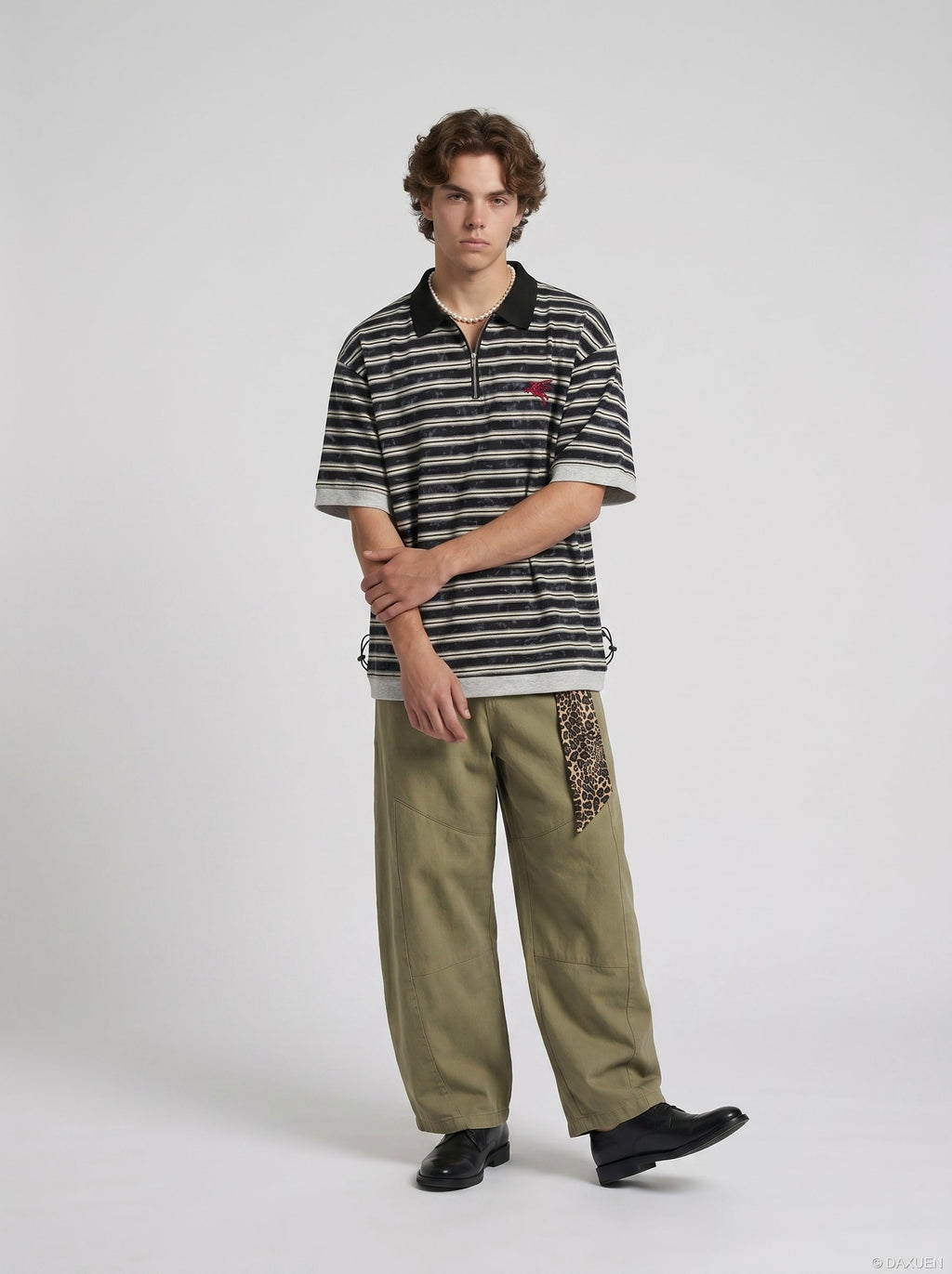 Herren Poloshirt Mit Reissverschluss Und Streifen