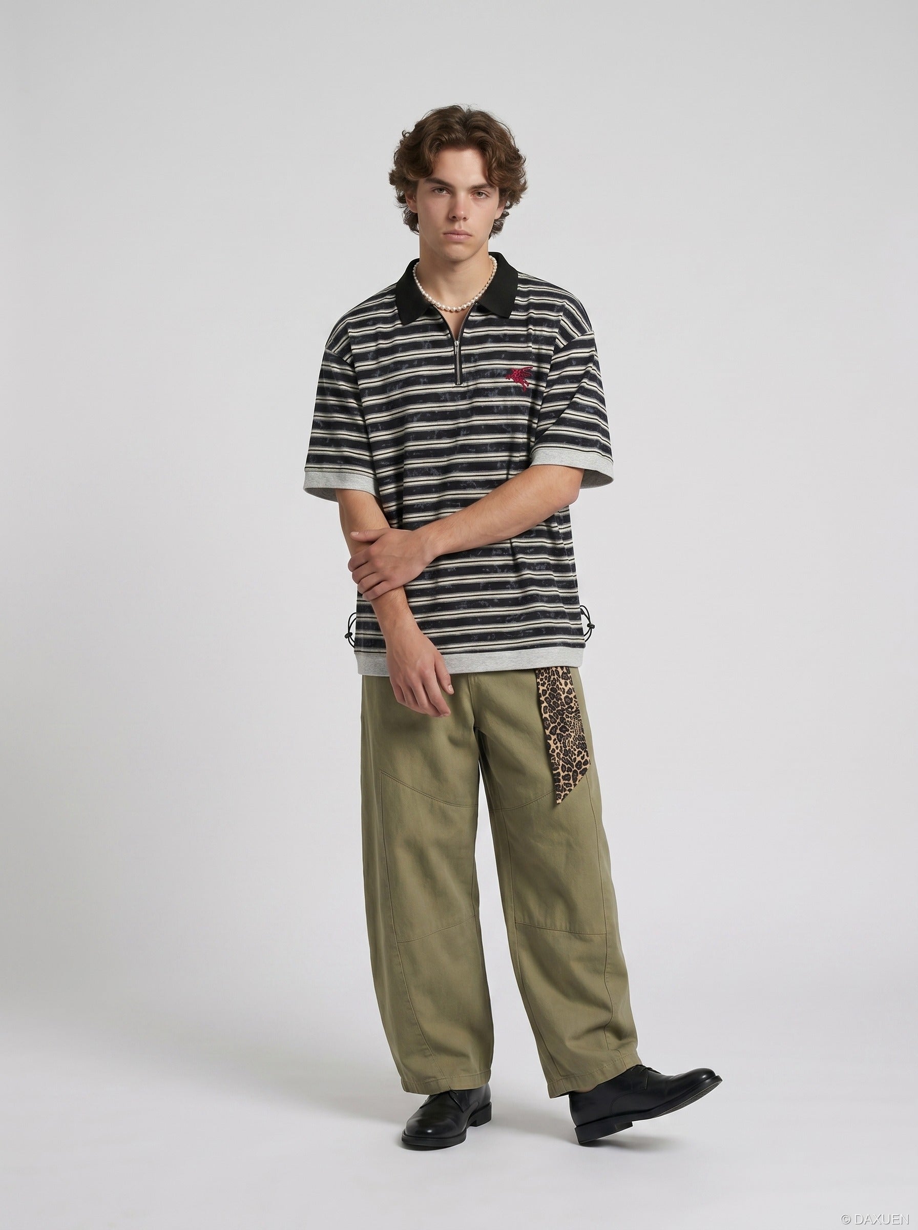 Herren Poloshirt Mit Reissverschluss Und Streifen