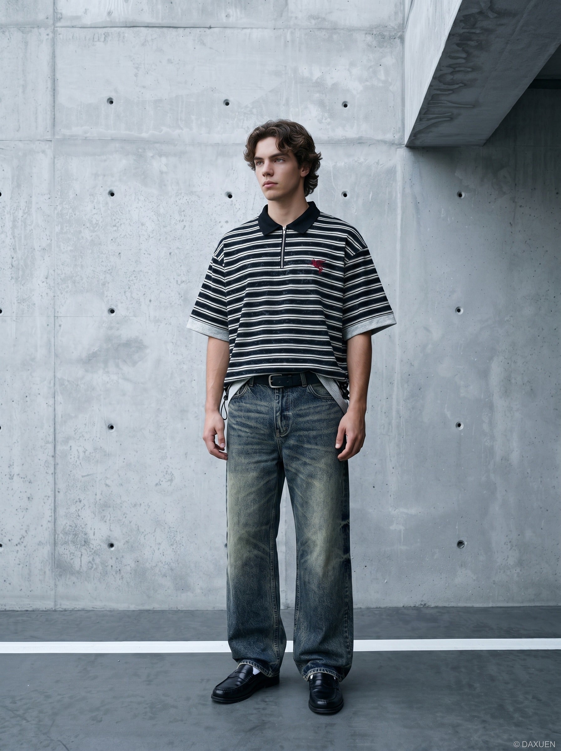 Herren Poloshirt Mit Reissverschluss Und Streifen