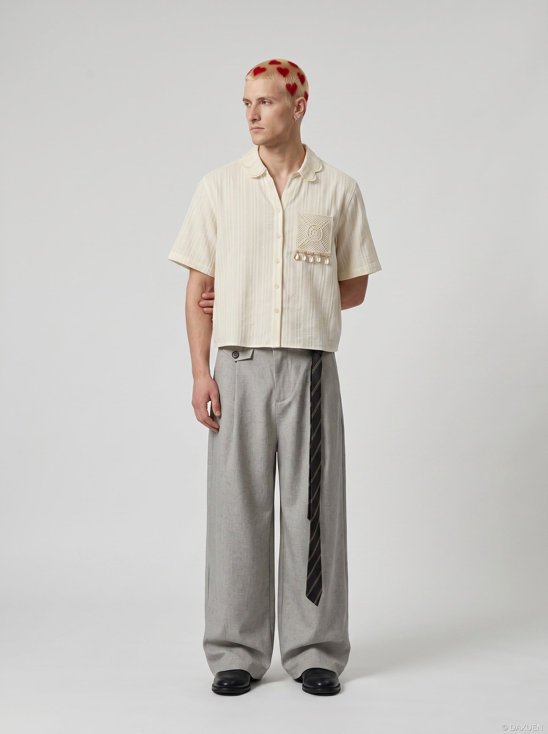 Damen Kurzarmhemd Mit Stickerei Und Muscheldetails Creme