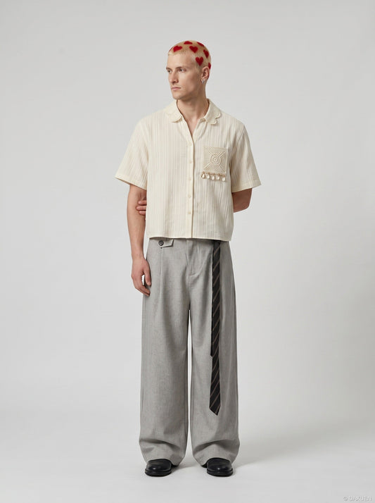Damen Kurzarmhemd Mit Stickerei Und Muscheldetails Creme