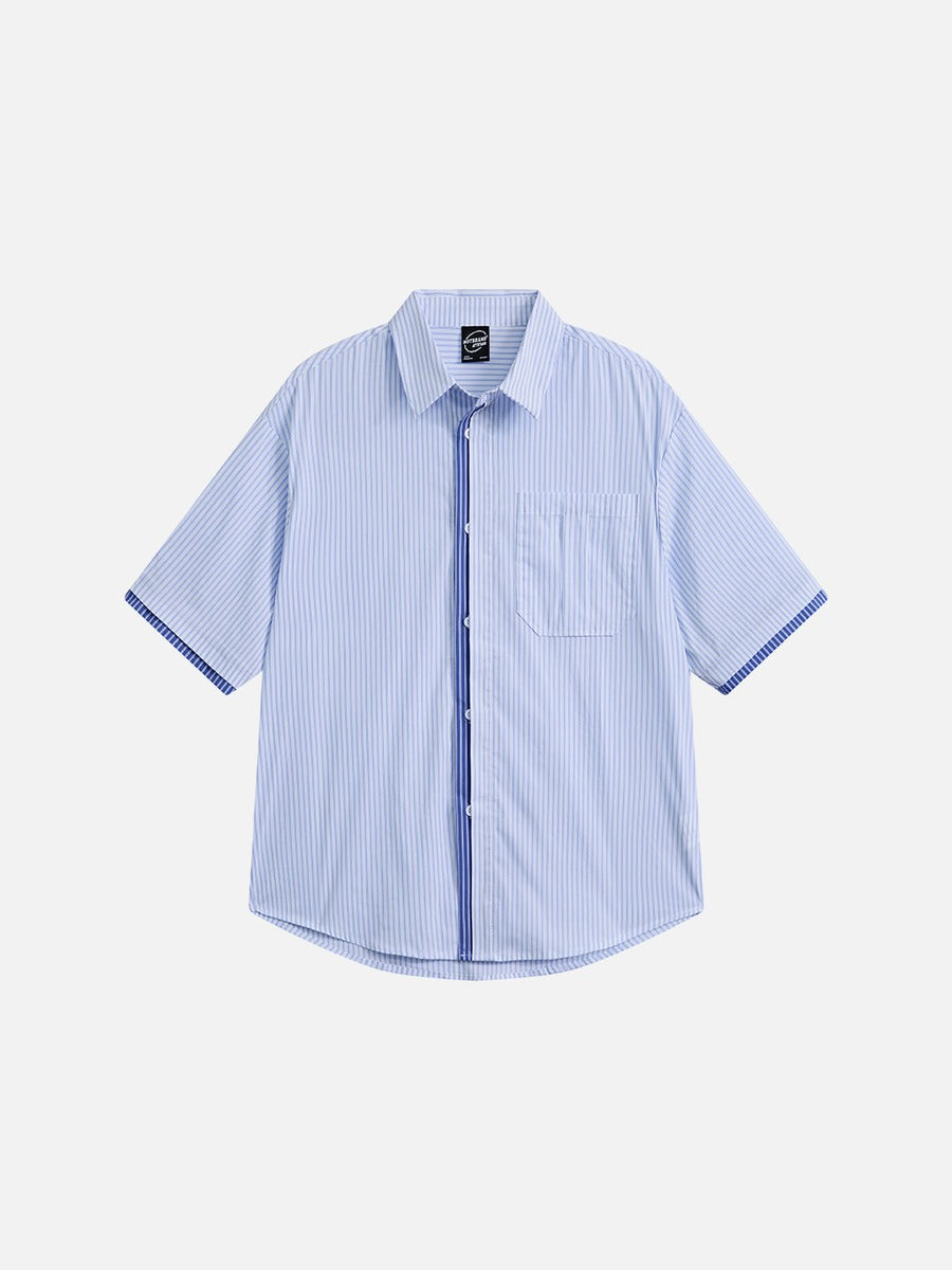Herren Gestreiftes Kurzarmhemd Mit Relaxed Fit Blau