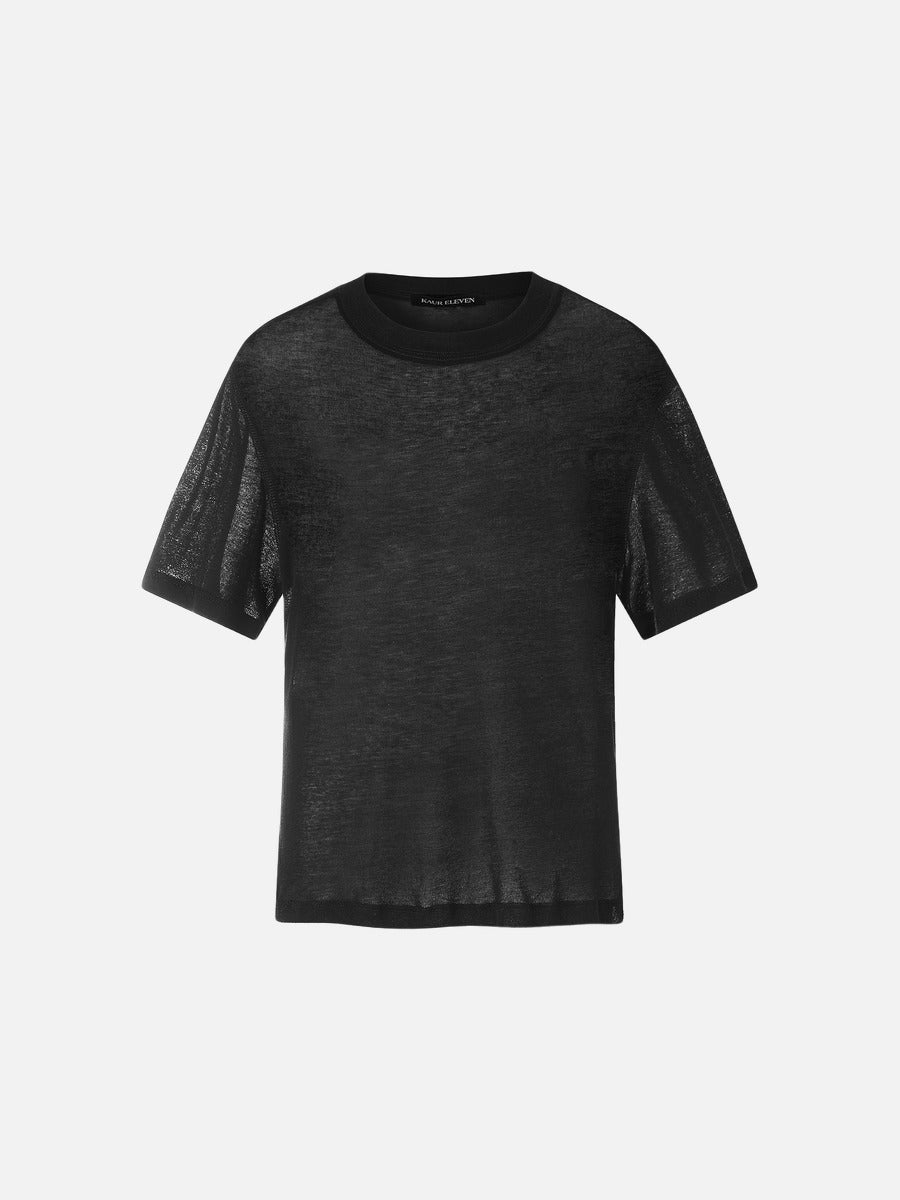 Damen T Shirt Halbtransparent Schwarz
