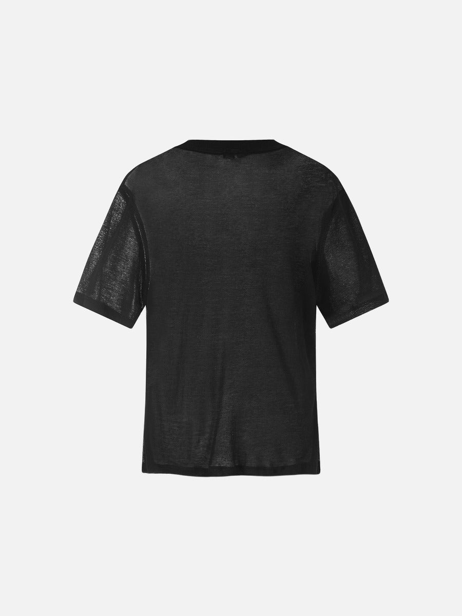 Damen T Shirt Halbtransparent Schwarz