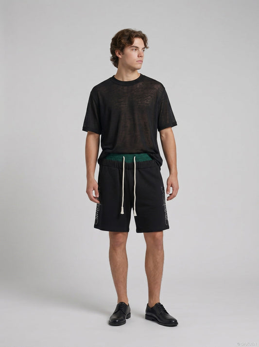 Damen T Shirt Halbtransparent Schwarz
