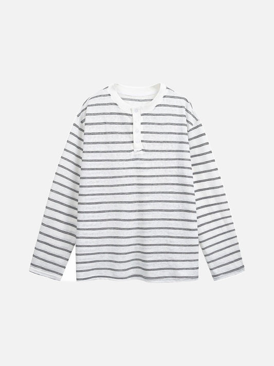 Tom Hollinger | Herren Henley Shirt Gestreift Mit Relaxed Fit Weiß