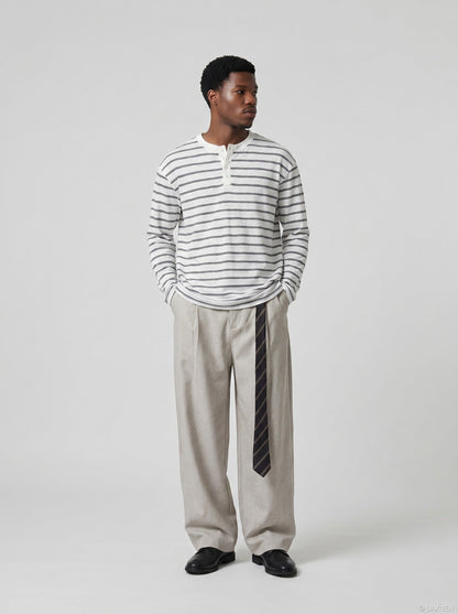 Tom Hollinger | Herren Henley Shirt Gestreift Mit Relaxed Fit Weiß