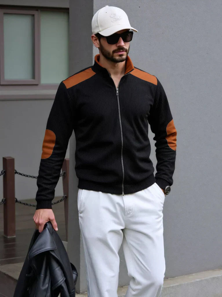 Tom Hollinger | Herren Strickjacke mit Reißverschluss und Schulter- sowie Ellbogenpatches