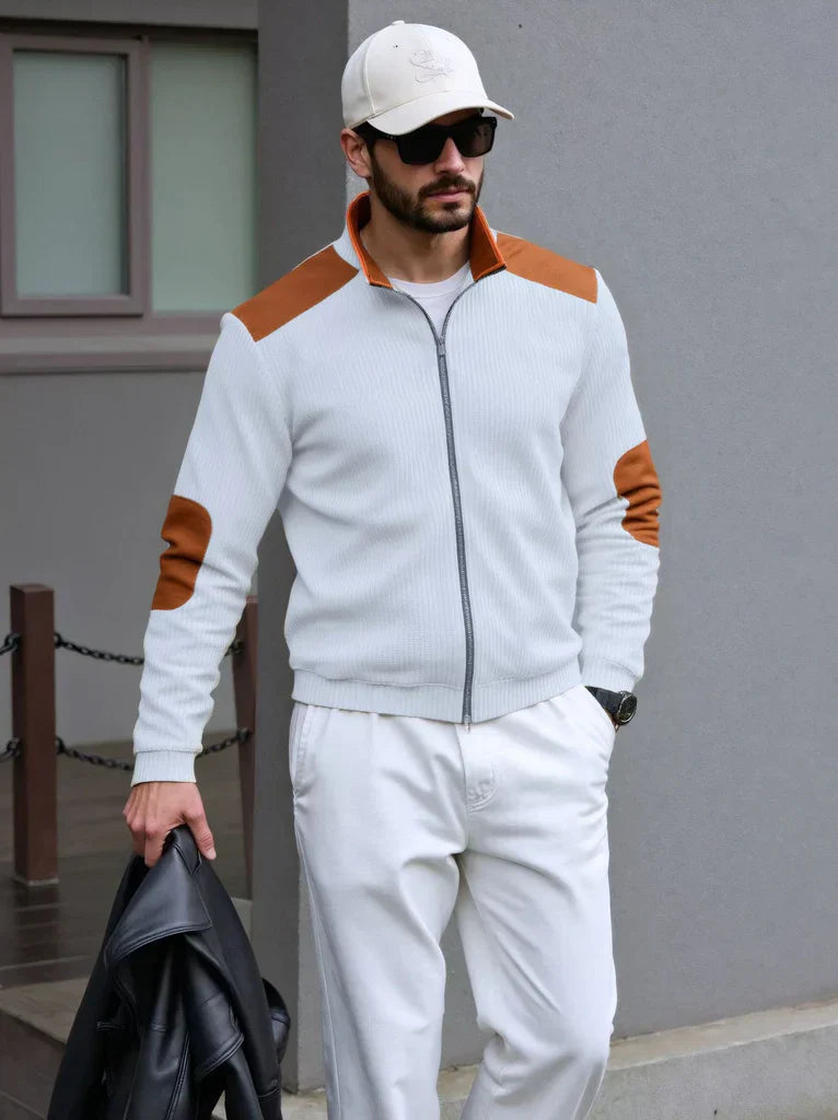 Tom Hollinger | Herren Strickjacke mit Reißverschluss und Schulter- sowie Ellbogenpatches