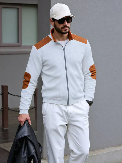 Tom Hollinger | Herren Strickjacke mit Reißverschluss und Schulter- sowie Ellbogenpatches