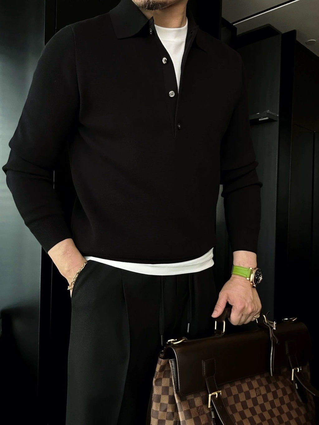 Herren Langarm Pullover Polo aus Strick