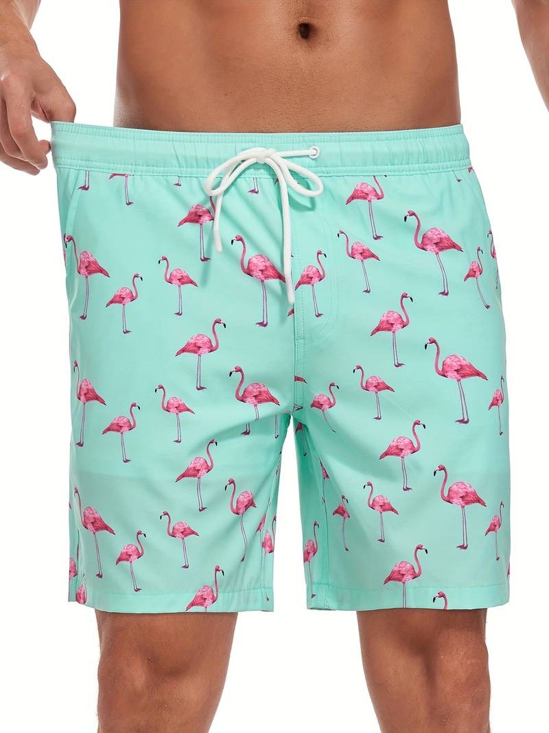 Herren Badeshorts Mit Flamingo-Print