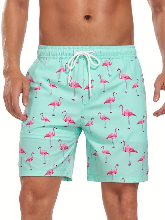 Herren Badeshorts Mit Flamingo-Print
