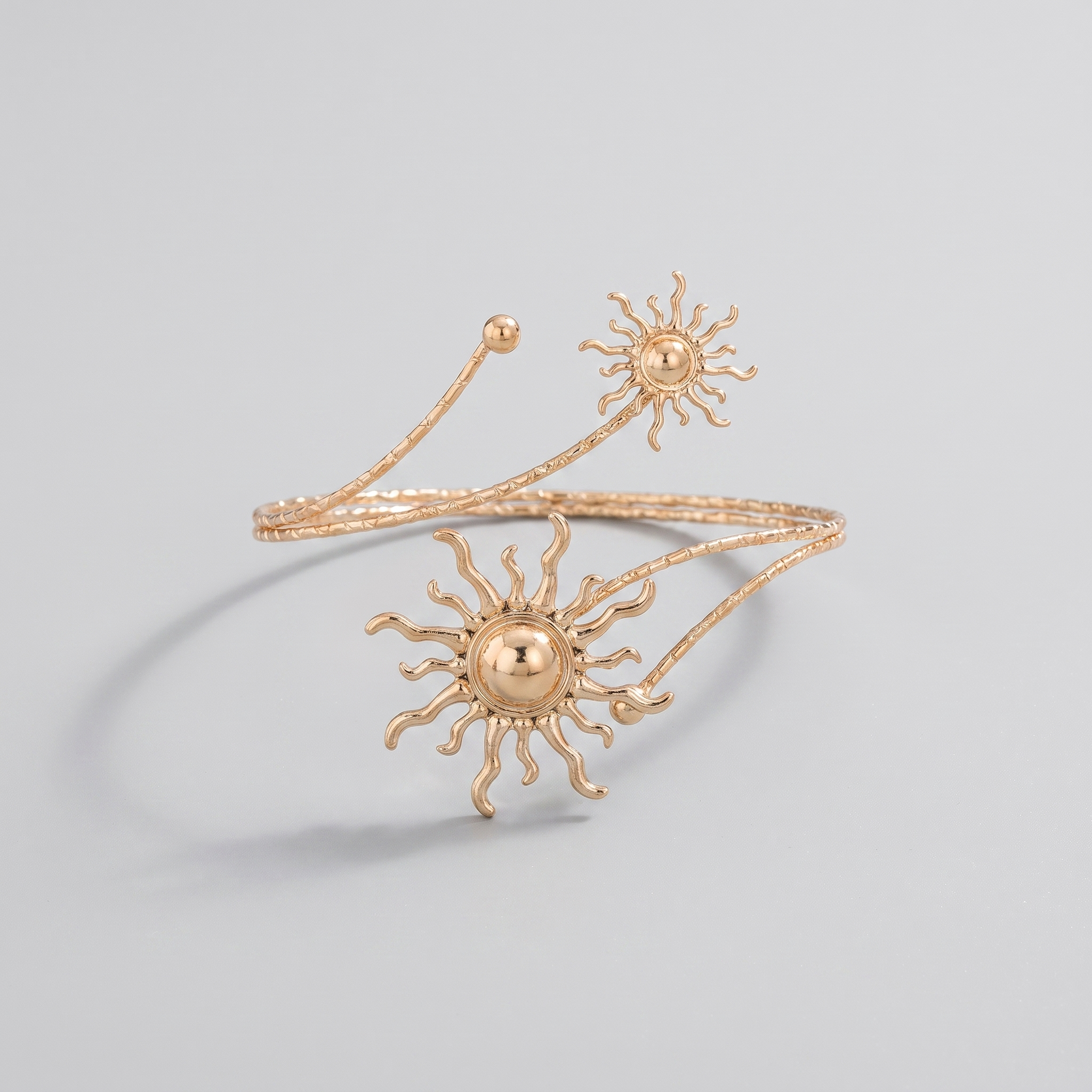 Gold Plated Sun Arm Cuff, studio product photo