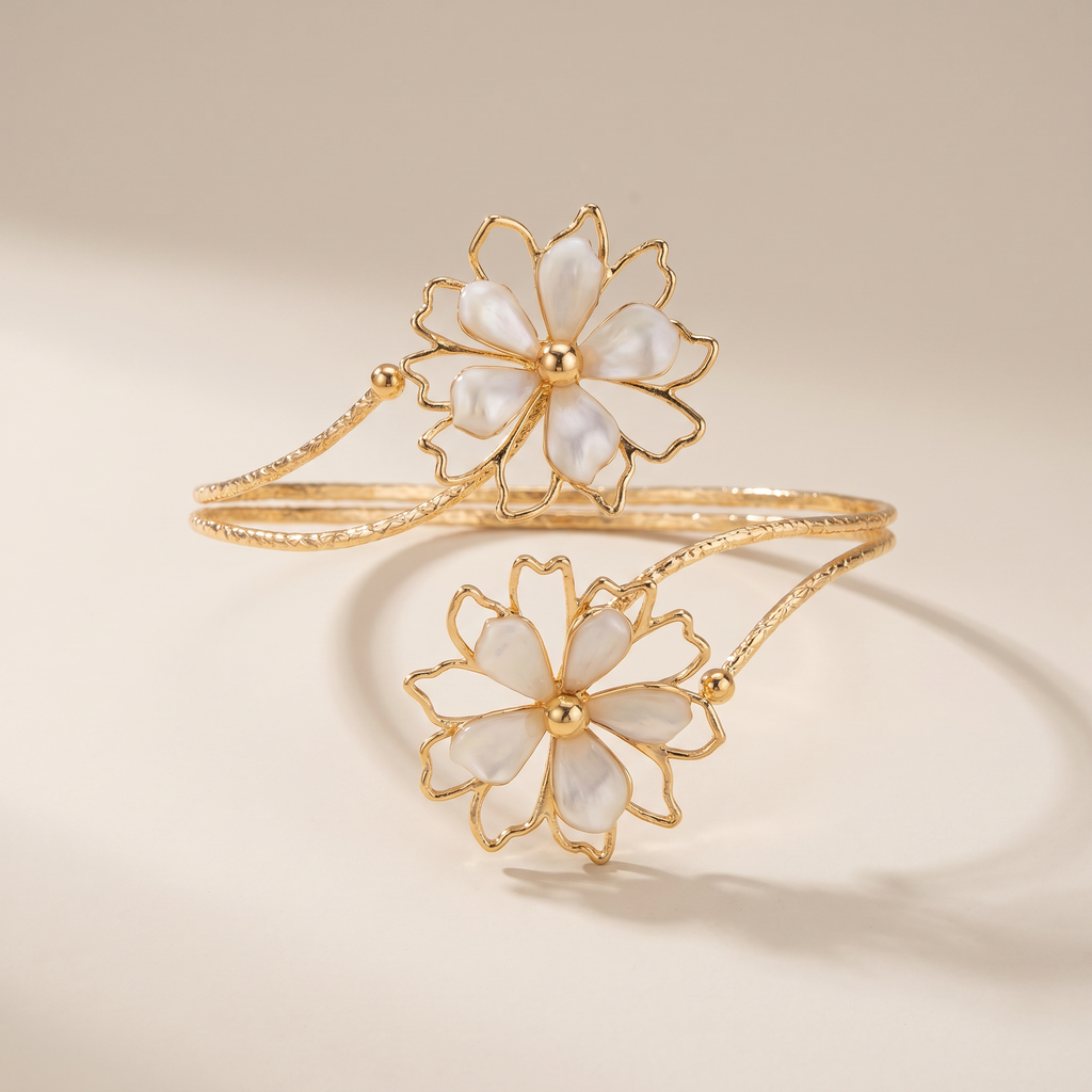 Fashion Metal Hollow Flower Cuff Bangle, studio product photo