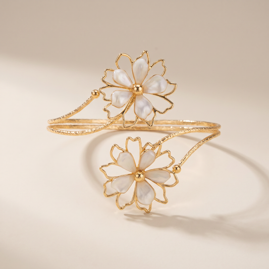 Fashion Metal Hollow Flower Cuff Bangle, studio product photo