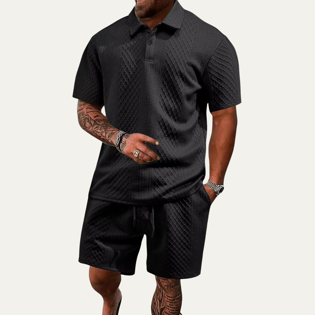 Tom Hollinger | Herren Polo Und Shorts Set Mit Jacquardstruktur