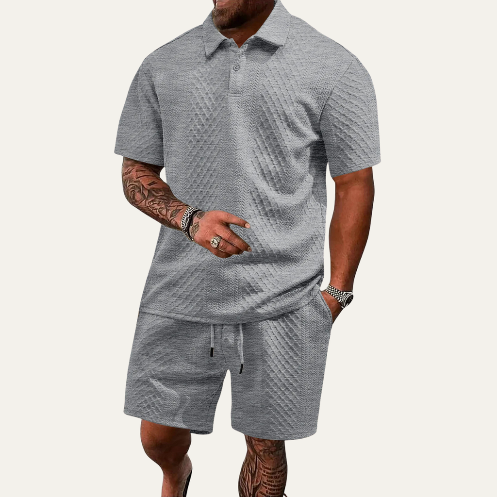 Tom Hollinger | Herren Polo Und Shorts Set Mit Jacquardstruktur