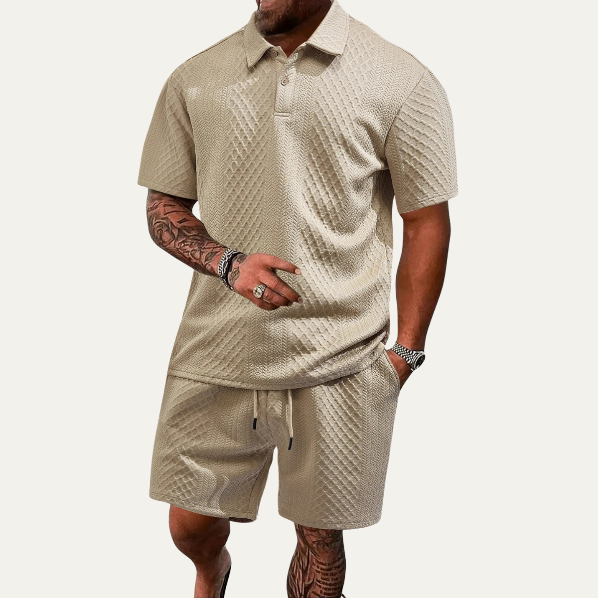 Tom Hollinger | Herren Polo Und Shorts Set Mit Jacquardstruktur