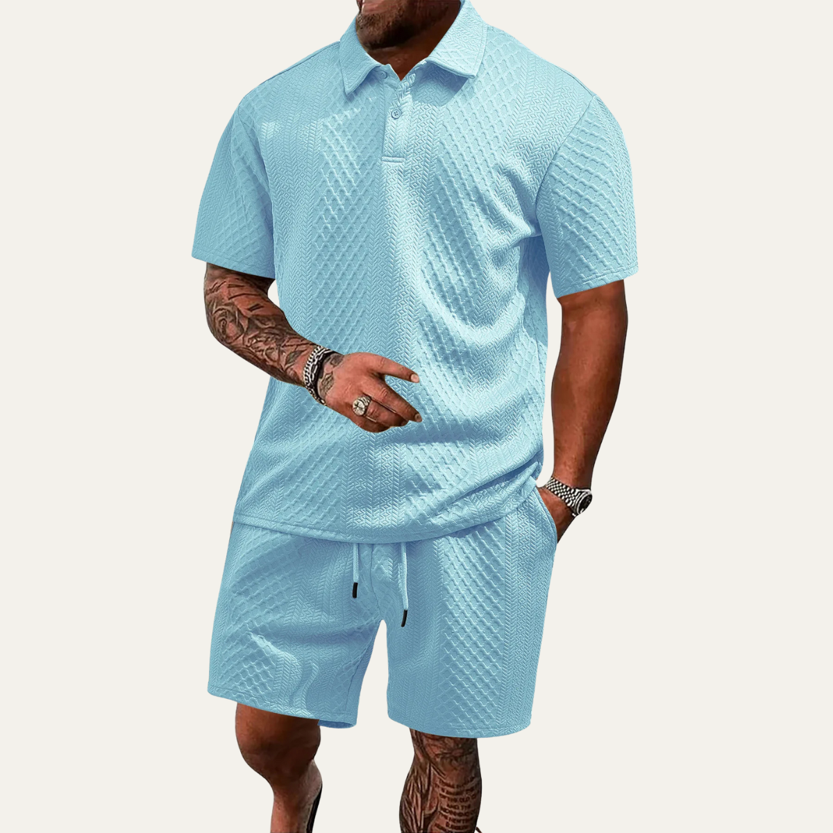 Tom Hollinger | Herren Polo Und Shorts Set Mit Jacquardstruktur