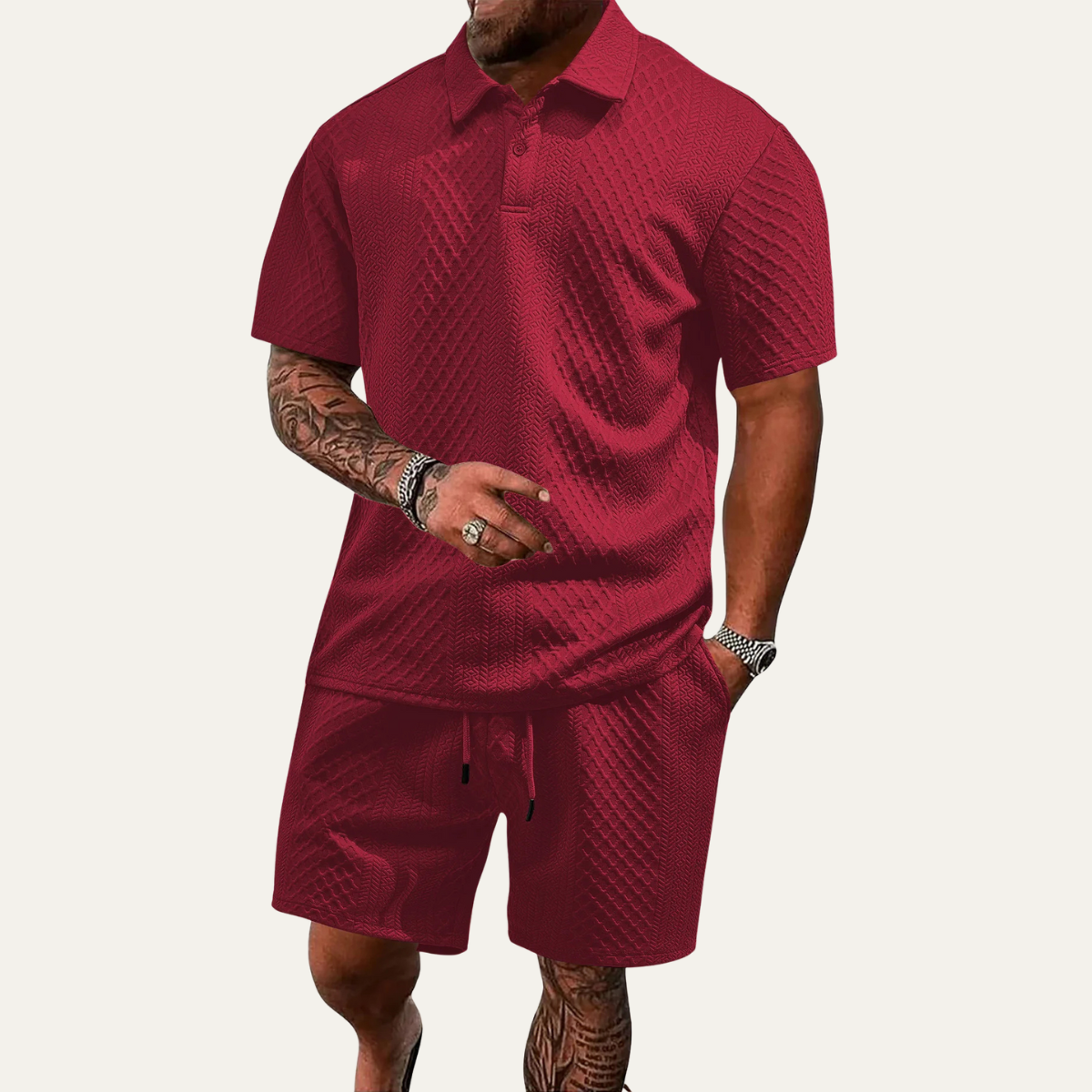 Tom Hollinger | Herren Polo Und Shorts Set Mit Jacquardstruktur