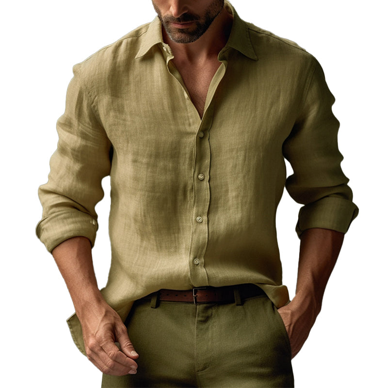 Herren Slim Fit Langarmhemd Mit Reverskragen