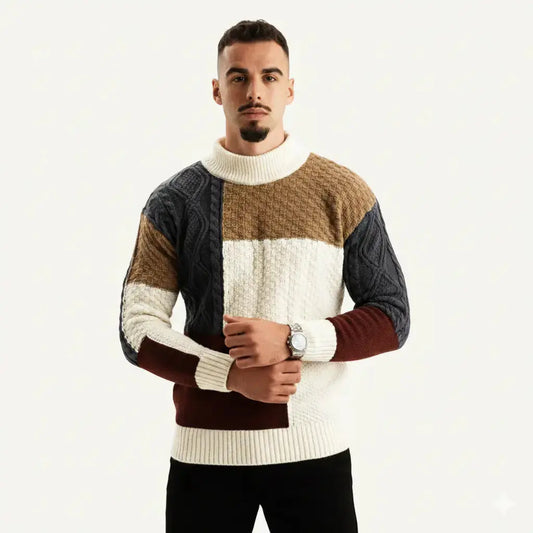 Tom Hollinger |  Herren Strickpullover Im Patchwork Design Mit Rundhalsausschnitt