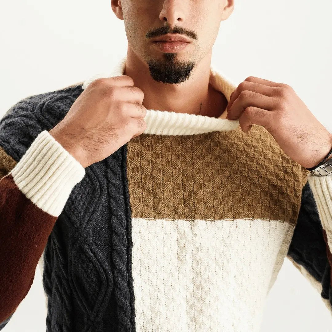 Tom Hollinger |  Herren Strickpullover Im Patchwork Design Mit Rundhalsausschnitt