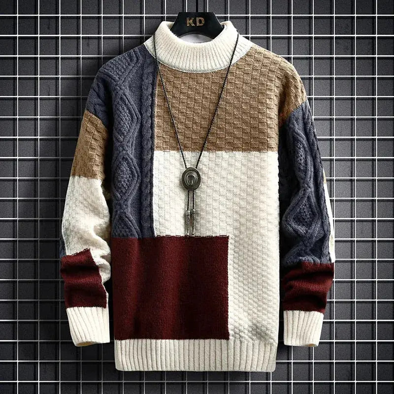 Tom Hollinger |  Herren Strickpullover Im Patchwork Design Mit Rundhalsausschnitt