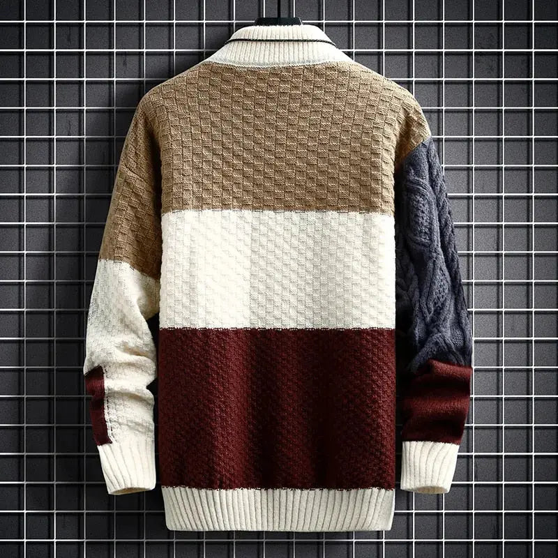 Tom Hollinger |  Herren Strickpullover Im Patchwork Design Mit Rundhalsausschnitt
