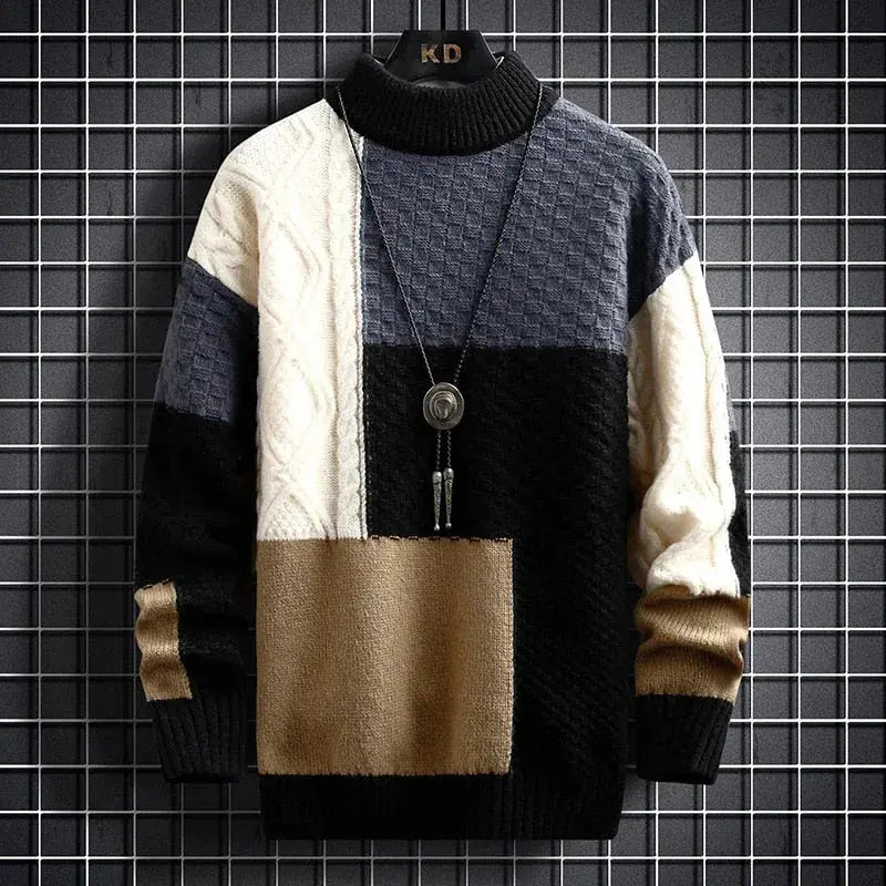 Tom Hollinger |  Herren Strickpullover Im Patchwork Design Mit Rundhalsausschnitt