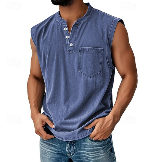 Tom Hollinger | Herren Henley Tanktop Ärmellos Im Vintage Stil